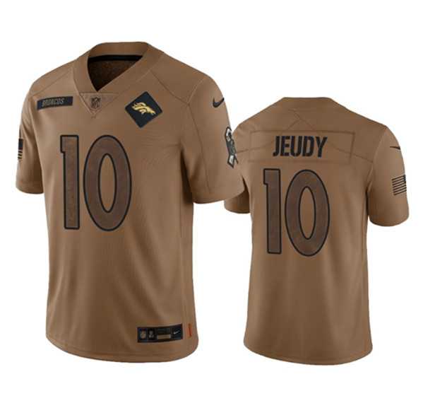 Mens Denver Broncos #10 Jerry Jeudy 2023 Brown Salute To Service Limited Football Stitched Jersey Dyin->denver broncos->NFL Jersey